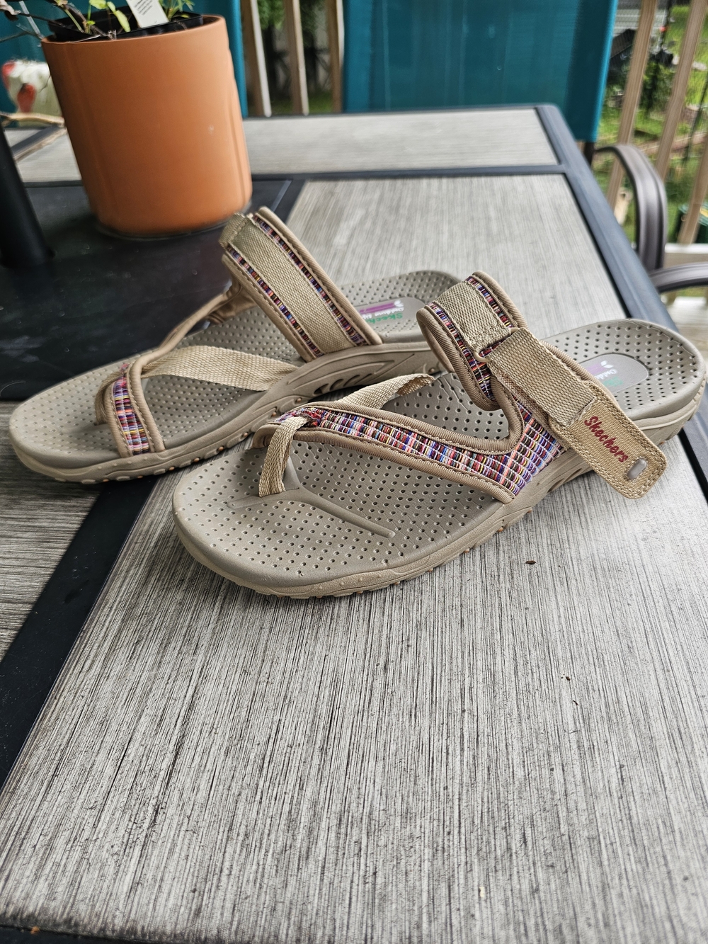 Skechers Reggae All Natural Sandals Taupe Multi TPMT Women's Size 9